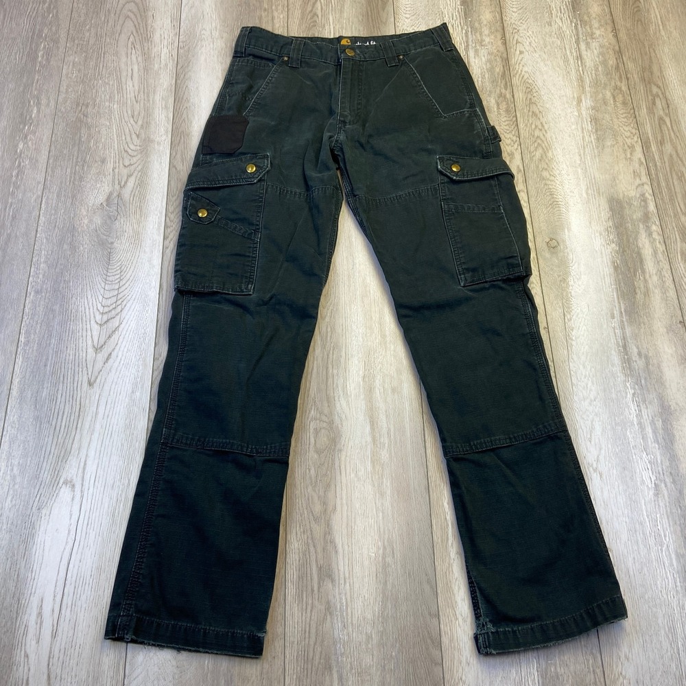 Carhartt Cargo Pants Mens 30x32 Black Ripstop Distressed Fade Grunge Men B342